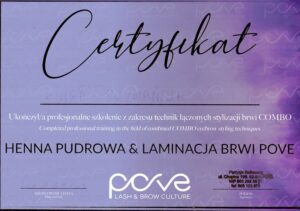 kis beauty certyfikat pove henna pudrowa laminacja brwi kinga szymanska