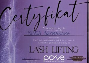 kis beauty certyfikat pove lash lifting kinga szymanska