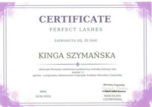 kis beauty certyfikat stylizacja rzes metoda 1 1 kinga szymanska